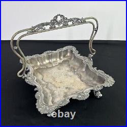 Antique Rogers Bros Silver Plate Footed & Engraved Cake Brides Basket