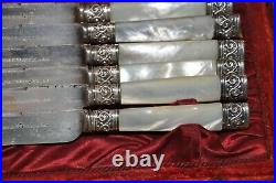 Antique Rogers & Brother Knife Set, Sterling & Mother of Pearl Handles, Box