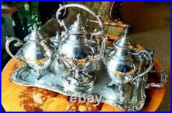 Antique Rogers Silver Plated Coffee & Tea Service, with Kettle & Warmer 7 pc Set