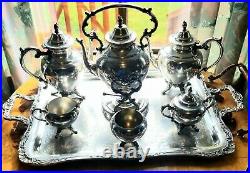 Antique Rogers Silver Plated Coffee & Tea Service, with Kettle & Warmer 7 pc Set