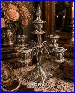 Antique Rogers Silverplate 5 Arm Candelabra Ornate Victorian Gothic Decor
