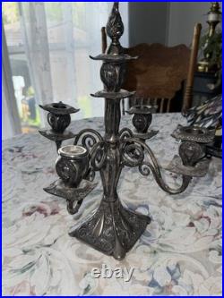 Antique Rogers Silverplate 5 Arm Candelabra Ornate Victorian Gothic Decor Antique Rogers Silverplate 5 Arm Candelabra Ornate Victorian Gothic Decor