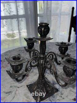 Antique Rogers Silverplate 5 Arm Candelabra Ornate Victorian Gothic Decor