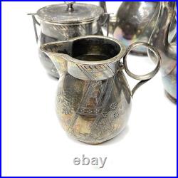Antique Rogers Smith & Co New Haven CT 1845 4 Piece Silver Plate Coffee Tea Set