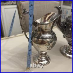 Antique Rogers Smith & Co New Haven Silver Plate Coffee Pot & Creamer Set 1860s