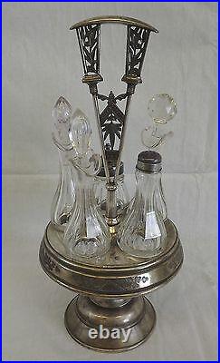Antique Rogers & Smith Co. Quadruple Plate Castor Cruet Set Crystal Glass Nevada