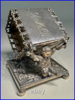 Antique Rogers Smith Meridian Co Silver Plate Figural Napkin Ring 2 Boys Playing