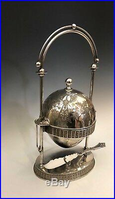 Antique Rogers & Smith Silverplate Victorian Covered Butter Dish w Knife