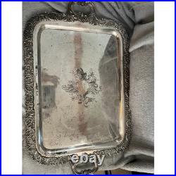 Antique Rogers Smith Tray Large Silverplate Ornate Scroll Handles Monogrammed Antique Rogers Smith Tray Large Silverplate Ornate Scroll Handles Monogrammed