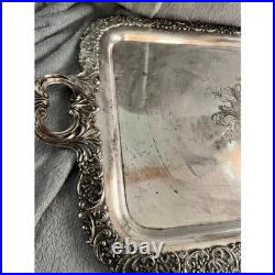 Antique Rogers Smith Tray Large Silverplate Ornate Scroll Handles Monogrammed Antique Rogers Smith Tray Large Silverplate Ornate Scroll Handles Monogrammed