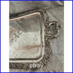 Antique Rogers Smith Tray Large Silverplate Ornate Scroll Handles Monogrammed Antique Rogers Smith Tray Large Silverplate Ornate Scroll Handles Monogrammed