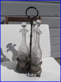 Antique Silver plate Rogers Brothers 3 Wine bottle Decanter set