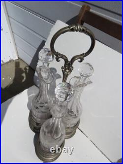 Antique Silver plate Rogers Brothers 3 Wine bottle Decanter set