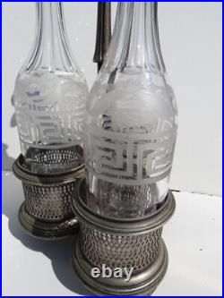 Antique Silver plate Rogers Brothers 3 Wine bottle Decanter set