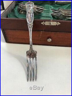 Antique Silverware Set Rogers 1881 Silver Plate. Pattern VIOLET with Wooden Box