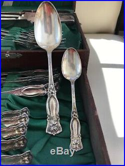 Antique Silverware Set Rogers 1881 Silver Plate. Pattern VIOLET with Wooden Box