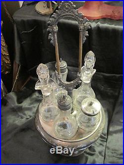 Antique Victorian Condiment Cruet Castor Set, Wm Rogers Mfg, Quadruple Plated