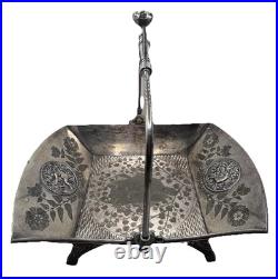 Antique Victorian Meriden Rogers Smith Silver Plate Basket Cat Cherub