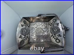 Antique Victorian Meriden Rogers Smith Silver Plate Basket Cat Cherub