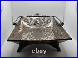 Antique Victorian Meriden Rogers Smith Silver Plate Basket Cat Cherub