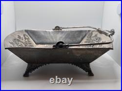 Antique Victorian Meriden Rogers Smith Silver Plate Basket Cat Cherub