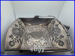 Antique Victorian Meriden Rogers Smith Silver Plate Basket Cat Cherub