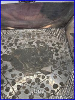 Antique Victorian Meriden Rogers Smith Silver Plate Basket Cat Cherub Antique Victorian Meriden Rogers Smith Silver Plate Basket Cat Cherub