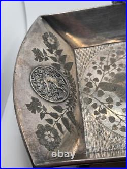 Antique Victorian Meriden Rogers Smith Silver Plate Basket Cat Cherub