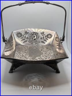 Antique Victorian Meriden Rogers Smith Silver Plate Basket Cat Cherub