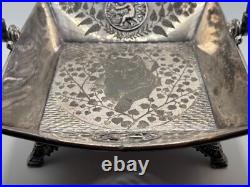 Antique Victorian Meriden Rogers Smith Silver Plate Basket Cat Cherub