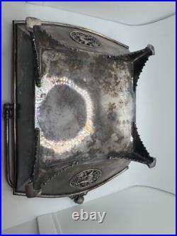 Antique Victorian Meriden Rogers Smith Silver Plate Basket Cat Cherub