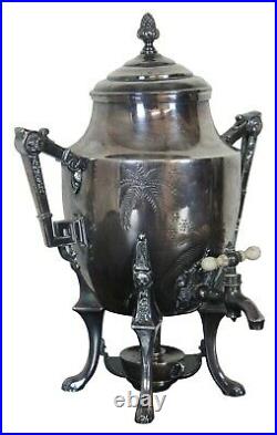 Antique Victorian Rogers Smith Repousse Silver Plate Tea Coffee Urn Samovar 16
