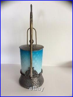 Antique Victorian Turquoise Satin Glass Pickle Castor Rogers Silver Plated