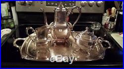 Antique Vintage Rogers Daffodil Silver-plate Coffee Tea Set with Tray Cream Sugar