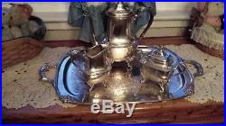 Antique Vintage Rogers Daffodil Silver-plate Coffee Tea Set with Tray Cream Sugar