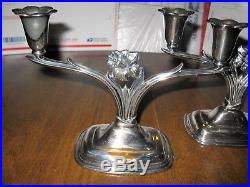 Antique Vtg Rogers Daffodil Silverplate Coffee Tea Set Tray & Candle Sticks Rare