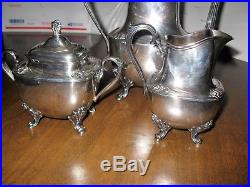Antique Vtg Rogers Daffodil Silverplate Coffee Tea Set Tray & Candle Sticks Rare
