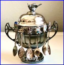 Antique WR Wm. Rogers Quadruple Silver Plate Sugar Bowl Spoon Holder Pattern #59 Antique WR Wm. Rogers Quadruple Silver Plate Sugar Bowl Spoon Holder Pattern #59