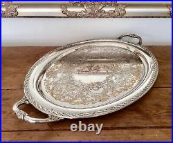 Antique Wm ROGERS 26 Chased Silver On Copper Butler Serving Platter Tray C1920