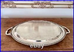 Antique Wm ROGERS 26 Chased Silver On Copper Butler Serving Platter Tray C1920