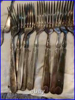 Antique Wm Rogers 1847 silverplate flatware set of 12 Waterbury DWT16 guarentee