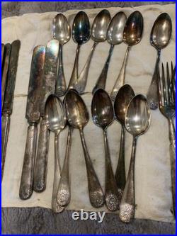 Antique Wm Rogers 1847 silverplate flatware set of 12 Waterbury DWT16 guarentee