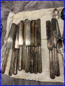 Antique Wm Rogers 1847 silverplate flatware set of 12 Waterbury DWT16 guarentee
