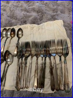 Antique Wm Rogers 1847 silverplate flatware set of 12 Waterbury DWT16 guarentee