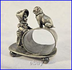 Antique Wm Rogers Quadruple Silver Plate Girl with Dog Napkin Ring Holder C 1875