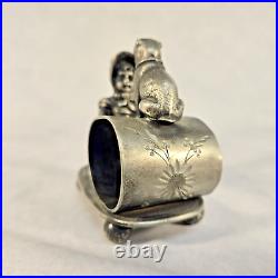 Antique Wm Rogers Quadruple Silver Plate Girl with Dog Napkin Ring Holder C 1875