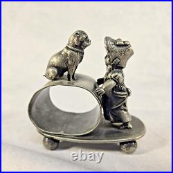 Antique Wm Rogers Quadruple Silver Plate Girl with Dog Napkin Ring Holder C 1875