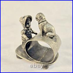 Antique Wm Rogers Quadruple Silver Plate Girl with Dog Napkin Ring Holder C 1875