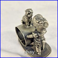 Antique Wm Rogers Quadruple Silver Plate Girl with Dog Napkin Ring Holder C 1875