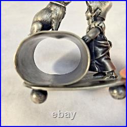 Antique Wm Rogers Quadruple Silver Plate Girl with Dog Napkin Ring Holder C 1875